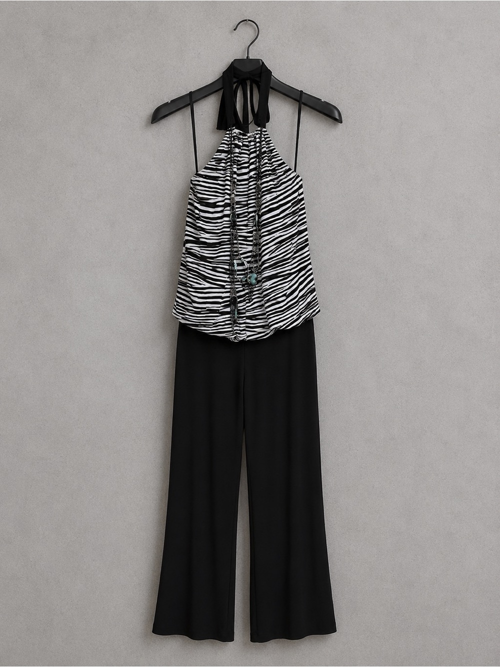 Voilà Zebra Print Wide Leg Halter Jumpsuit Medium